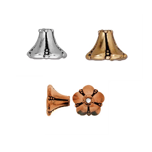 TierraCast Bellflower Bead Cap Cone, 9mm x 6mm Silver, Gold or Copper Antique Finish, 2 pc.