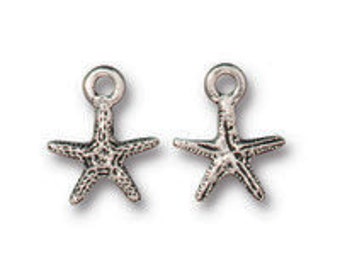 TierraCast Small Starfish Charm Silver 2pc.- Antique Finish