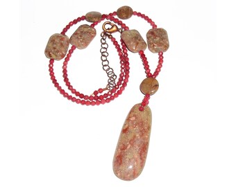 Natural Jasper and Coral Handcrafted Necklace