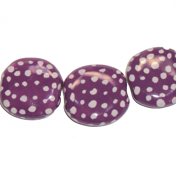 Kazuri Bead SINGLE Fair Trade Ceramic Bead from Africa Pita Pat Mini Dots, New Lilac/Fudge