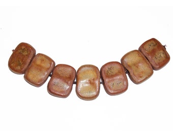 Ceramic Clay 15mm Raku Beads, Tan Brown Handmade in the USA by Keith O'Connor, 7 Bead Strand