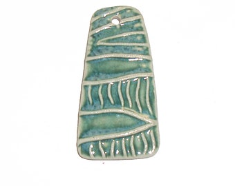 Ceramic Etched Clay Pendant,  Jade Green Colors, Marsha Neal Artist Designed