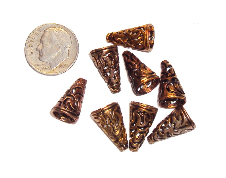 Bead Cap Cones Oxidized Fire Torched Ethnic Afghan Copper Filigree 8 pcs.