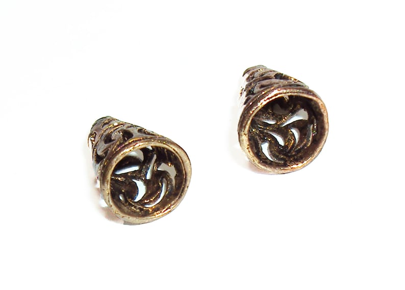 Bead Cap Cones Oxidized Fire Torched Ethnic Afghan Copper Filigree 8 pcs.