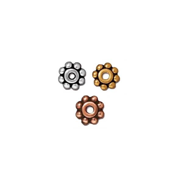 TierraCast Beaded Heishi 4mm Spacer Bead Antique Silver, Gold or Copper Finish - 30 pc.