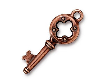 TierraCast Quatrefoil Key Charm Copper 2pc - Antique Finish