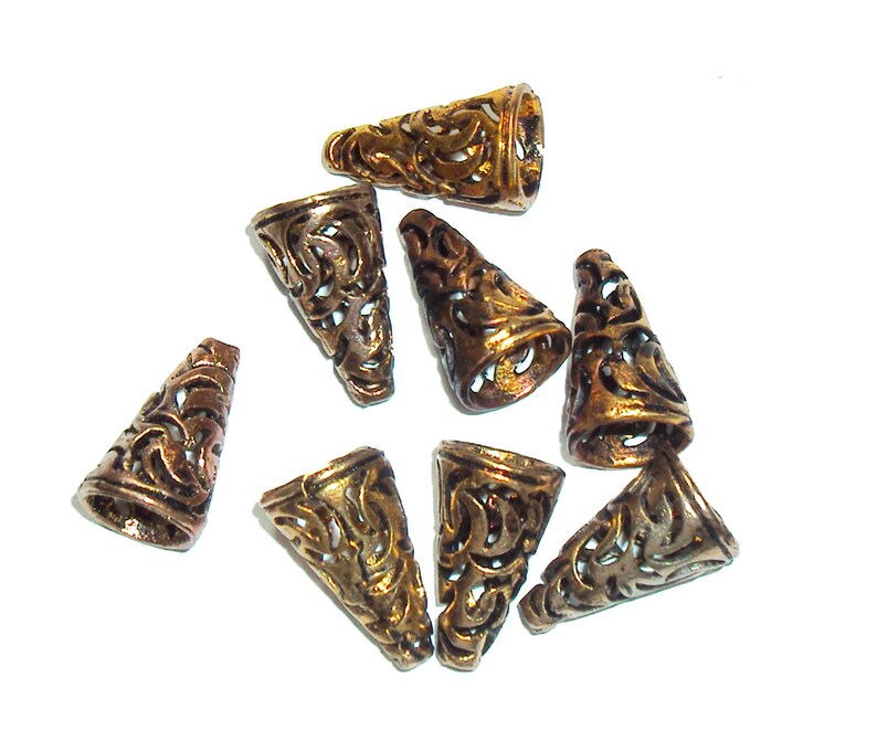 Bead Cap Cones Oxidized Fire Torched Ethnic Afghan Copper Filigree 8 pcs.
