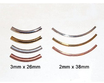 Curved Tube Noodle Bracelet Tubes in Silver, Gold, Copper Plate 12 Pc