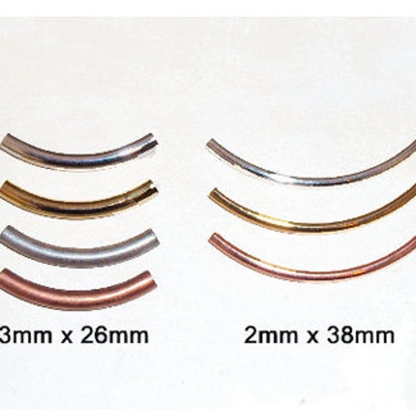 Curved Tube Noodle Bracelet Tubes in Silver, Gold, Copper Plate 12 Pc