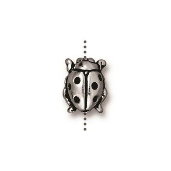 TierraCast Ladybug Bead, Silver - Antique Finish - 2 Beads