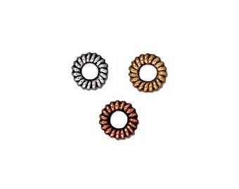 TierraCast Small Coiled Ring 4mm Spacer Bead Antique Silver,Gold or Copper Finish, 20 pc.