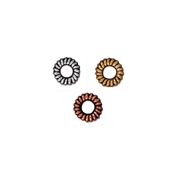 TierraCast Small Coiled Ring 4mm Spacer Bead Antique Silver,Gold or Copper Finish, 20 pc.