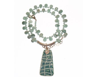 Natural Chrysoprase Necklace with Custom Made Ceramic Pendant