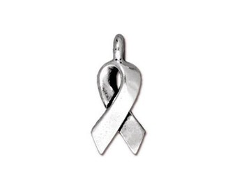 TierraCast Awareness Ribbon Charm Silver 2pc - Antique Finish