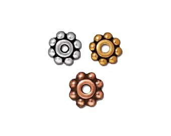 TierraCast Beaded Heishi 6 mm Spacer Silver, Gold or Copper Antiqued, 20 pc.