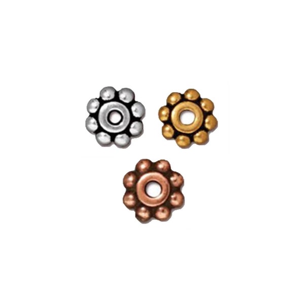 TierraCast Beaded Heishi 6 mm Spacer Silver, Gold or Copper Antiqued, 20 pc.