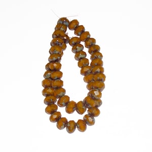 Czech Glass Bead Strand, 6x8 Faceted Rondelle Bead, Mustard Yellow Picasso Finish