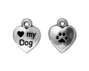 TierraCast Love My Dog Charm Silver 2pc - Antique Finish