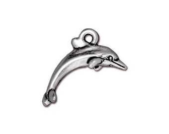 TierraCast Dolphin Charm Silver 2pc - Antique Finish