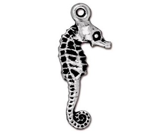 TierraCast Sea Horse Charm Silver 2pc - Antique Finish