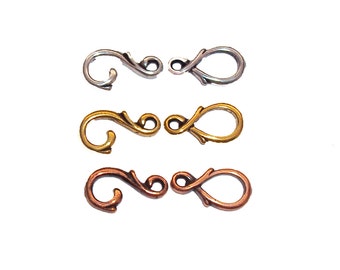 TierraCast Vine Hook and Eye Clasp, Silver, Gold or Copper - Antique Finish, 2 sets