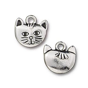 TierraCast Kitty Whiskers Cat Face Charm Silver 2pc - Antique Finish