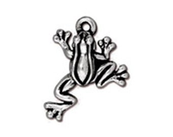 TierraCast Leap Frog Charm Silver 2pc - Antique Finish