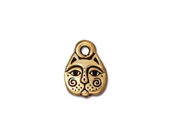 TierraCast Spiral Cat Face Charm  2pc -Gold Antique Finish