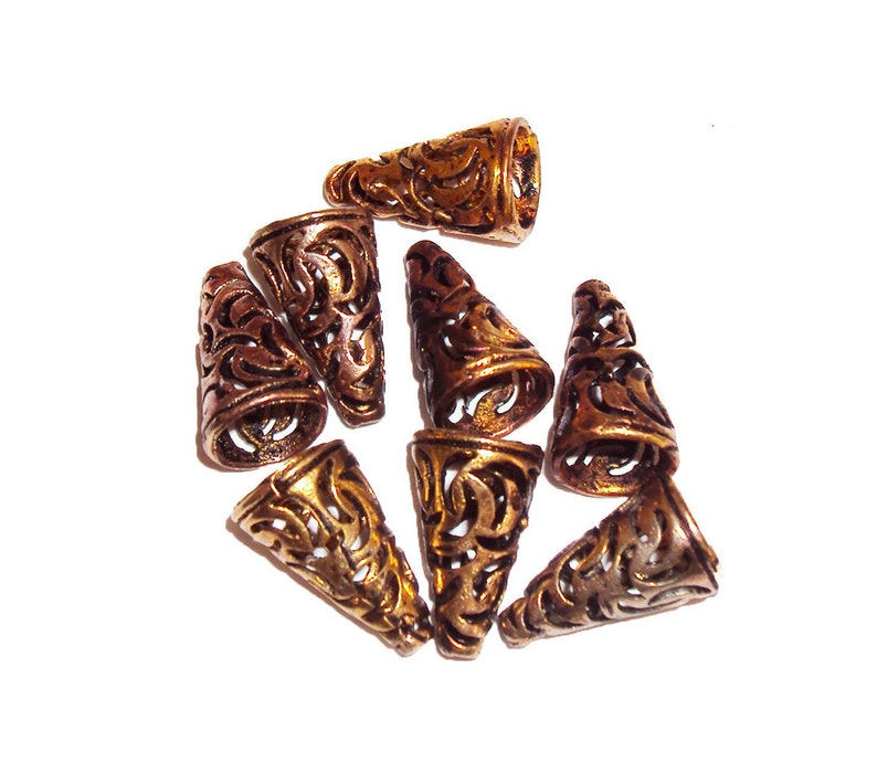 Bead Cap Cones Oxidized Fire Torched Ethnic Afghan Copper Filigree 8 pcs.