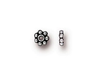 TierraCast Beaded Heishi 4mm Spacer Bead Silver Pewter, Antiqued - 30 pc.