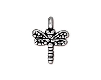 TierraCast Small Dragonfly Charm Silver 2pc.- Antique Finish