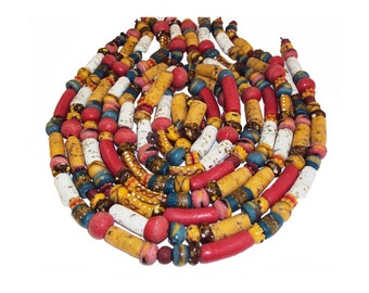 African Powder Glass Krobo Tribal Beads from Ghana Mixed Bead Strand 50+ Beads