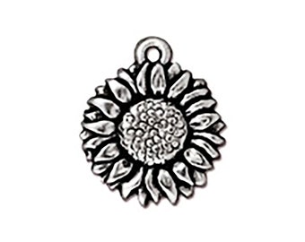 TierraCast Sun flower Charm Silver 2pc - Antique Finish