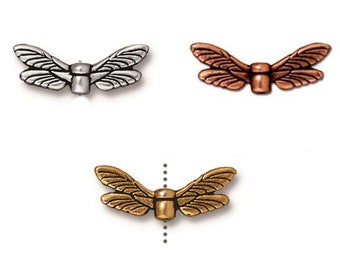 TierraCast Dragonfly Wings Bead Silver, Gold, Copper 2pc - Antique Finish
