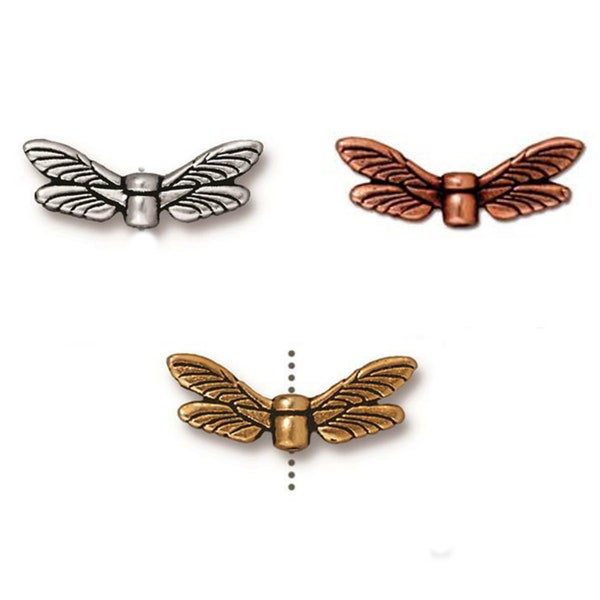 TierraCast Dragonfly Wings Bead Silver, Gold, Copper 2pc - Antique Finish