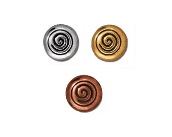 TierraCast Spiral Bead,  Silver, Gold or Copper, Antique Finish - 4 Beads