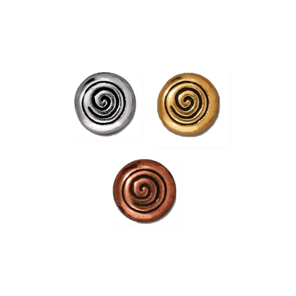 TierraCast Spiral Bead,  Silver, Gold or Copper, Antique Finish - 4 Beads