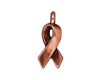 TierraCast Awareness Ribbon Charm Copper 2pc - Antique Finish