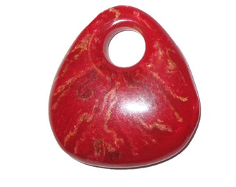 Wood Teardrop Pendant with Red Laminated Decor Handmade from the Philippines, 1 Pendant