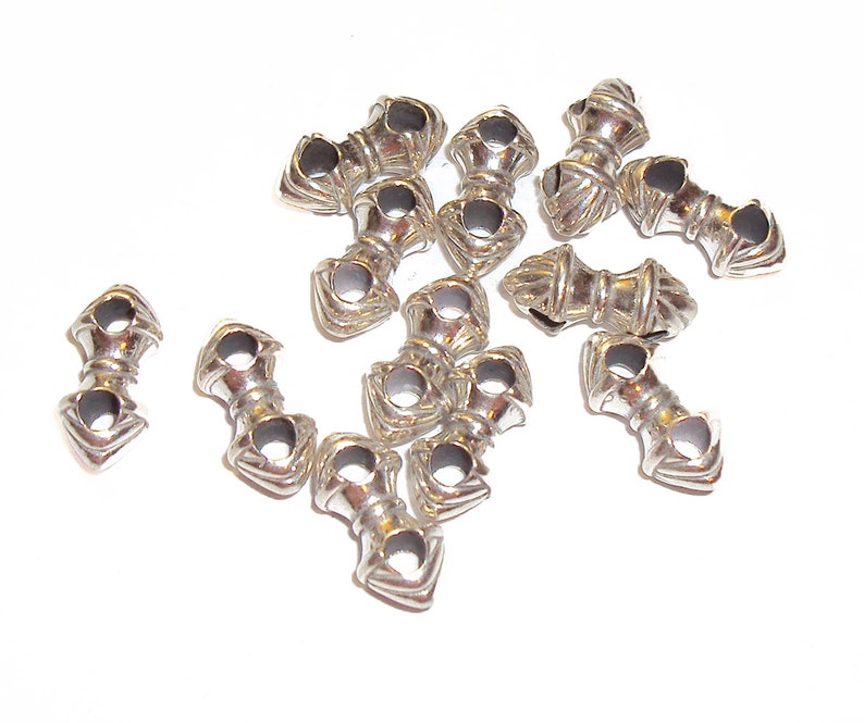 14mm x 8mm Sterling Silver Beads Two Hole Cord Spacer Bar 2 pc. 925 Large Hole Spacer Bead