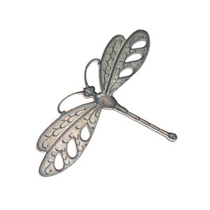 Antique Silver Large Dragonfly Kabela Pendant (Die Libelle) Vintage Style Metal Stamping