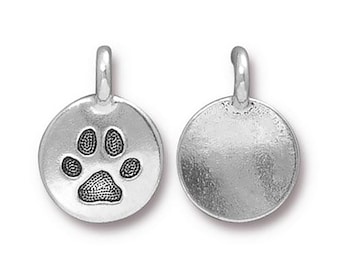 TierraCast Paw Print Charm Silver 2pc - Antique Finish