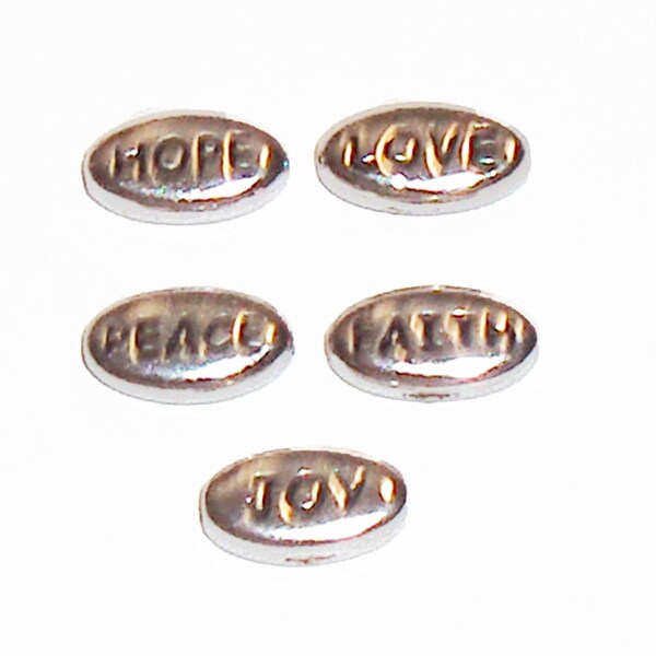 TierraCast Word Beads, Hope, Faith, Joy, Peace, Love, Silver Antique Finish