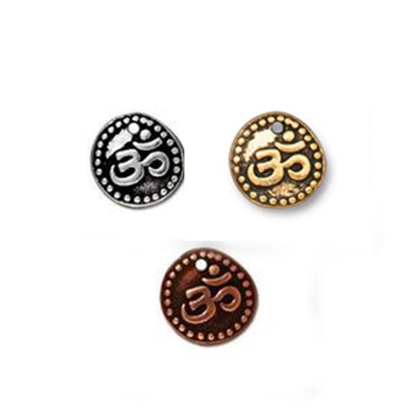 TierraCast OM Charm Drop, Silver, Gold or Copper - Antique Finish, 4 Pc.