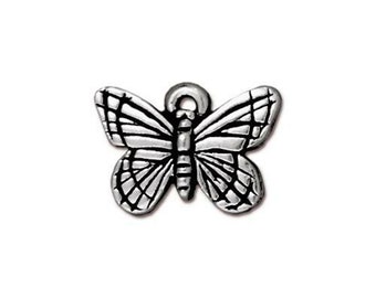 TierraCast Monarch Butterfly Charm Silver 2pc - Antique Finish