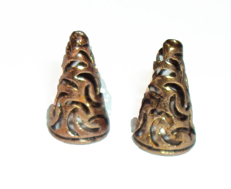 Bead Cap Cones Oxidized Fire Torched Ethnic Afghan Copper Filigree 8 pcs.