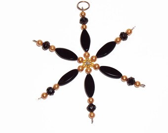 Beaded Wire Snowflake Holiday Ornament or Suncatcher with Faceted Swarovski Crystals and Czech Glass Pearls