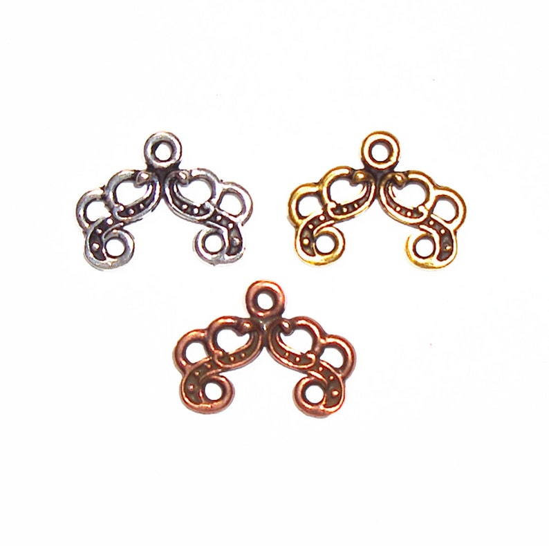 4 pc. Gold or Copper Finish TierraCast Minuet Design 2-1 Link Connector Antique Silver