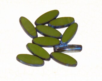 Czech Glass Beads, 16mm Spindle Marquis Bead, Olive Green 10 Beads