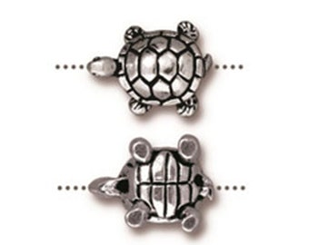 TierraCast Turtle Bead Silver 1pc - Antique Finish